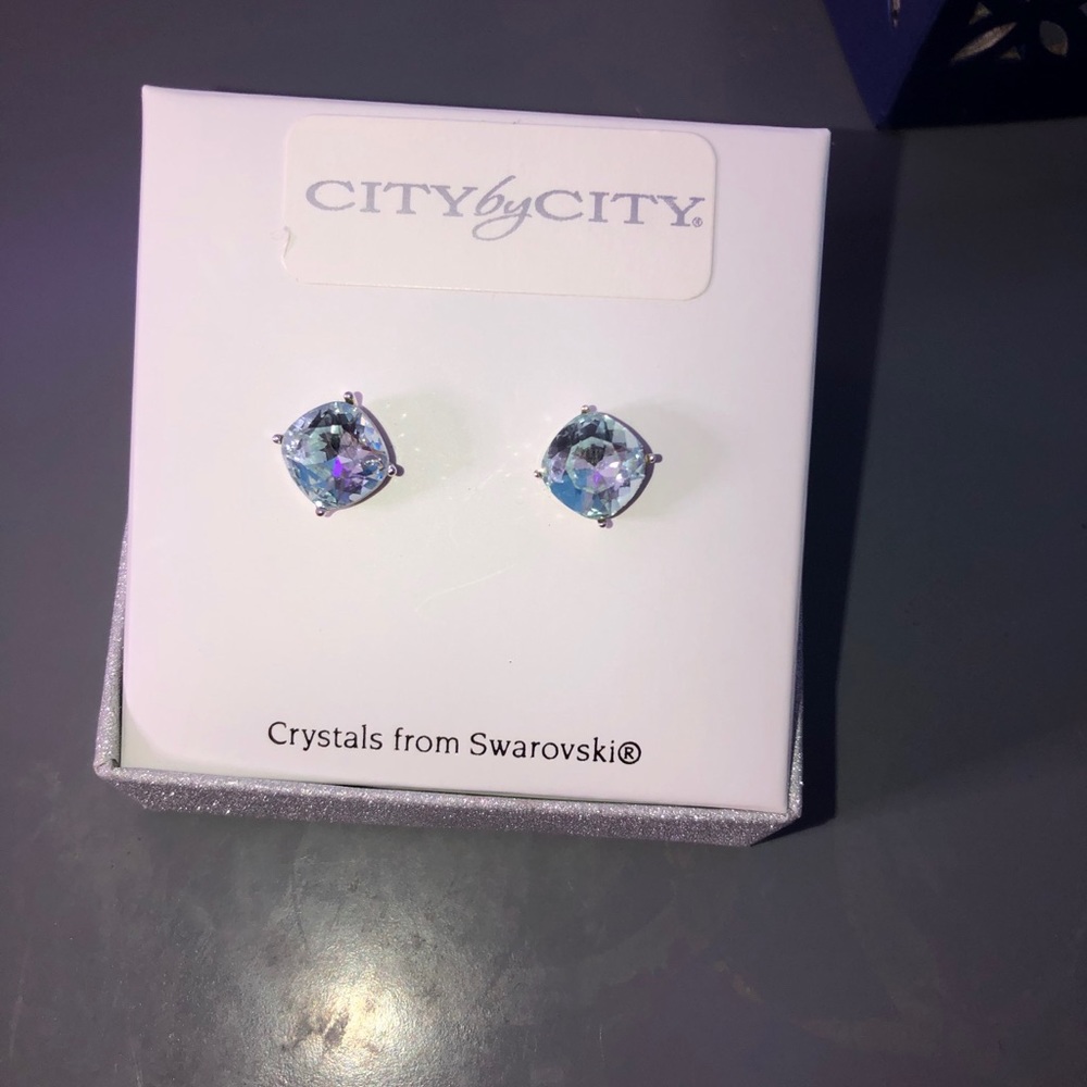 Blue Swarovski Crystal City by City Earrings